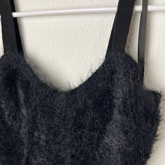 Fabletics Dress Womens XL Black Fuzzy Sweater Bodycon Strappy Knit Cozy Party - Picture 2 of 9